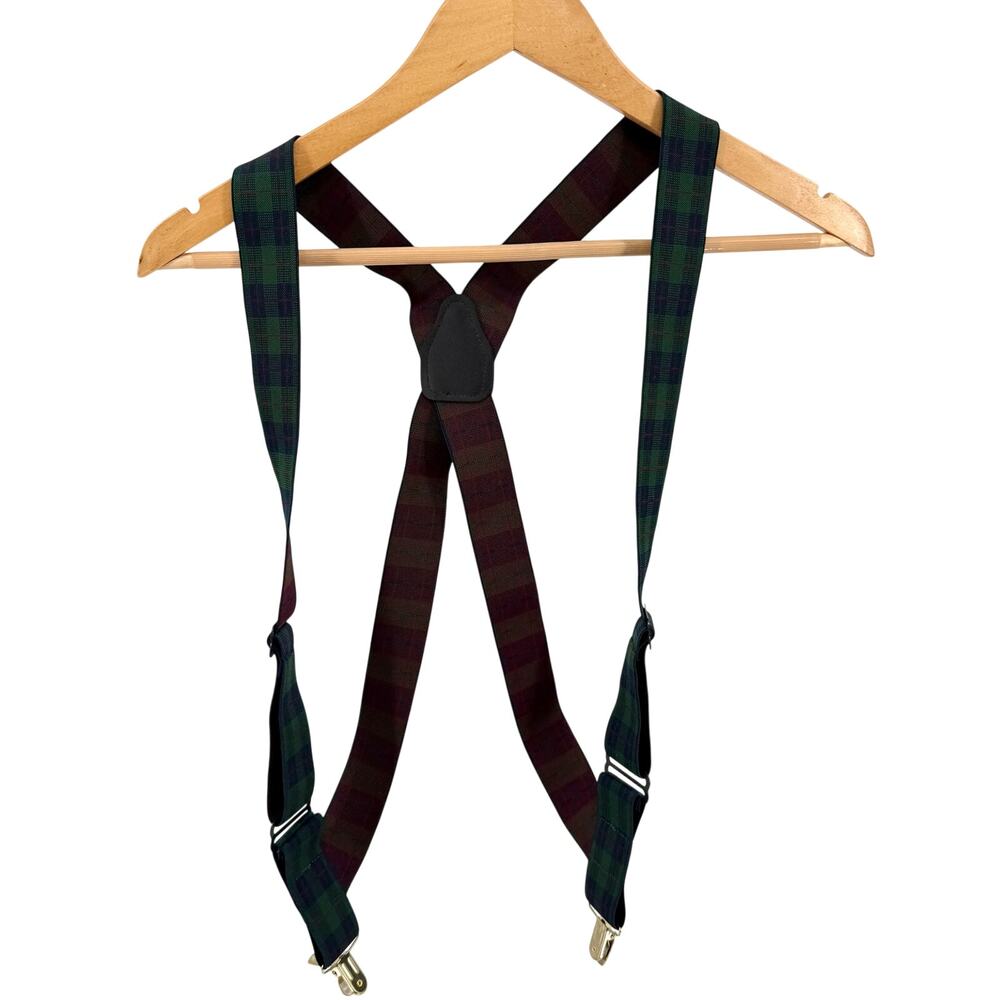 Duluth Trading Company Blue Green Tartan Plaid Adjustable Suspenders